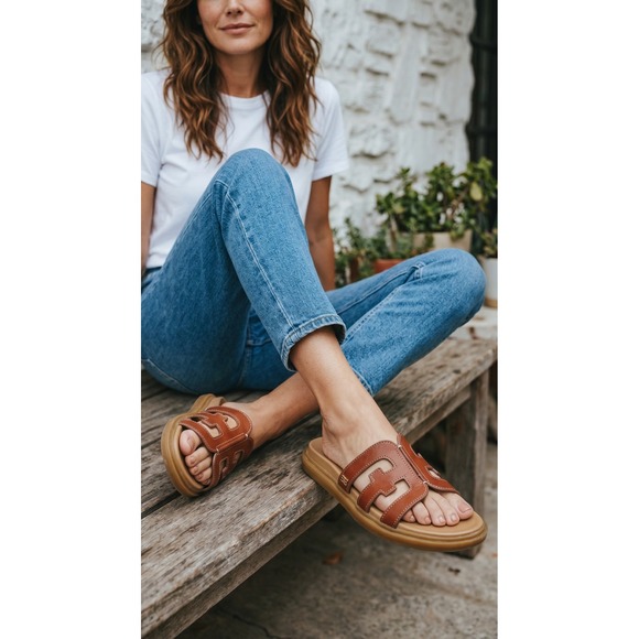 Sam Edelman Shoes - Sam Edelman Valeri Leather Slide Sandals Brown Cutout Platform Womens 8.5M 38.5
